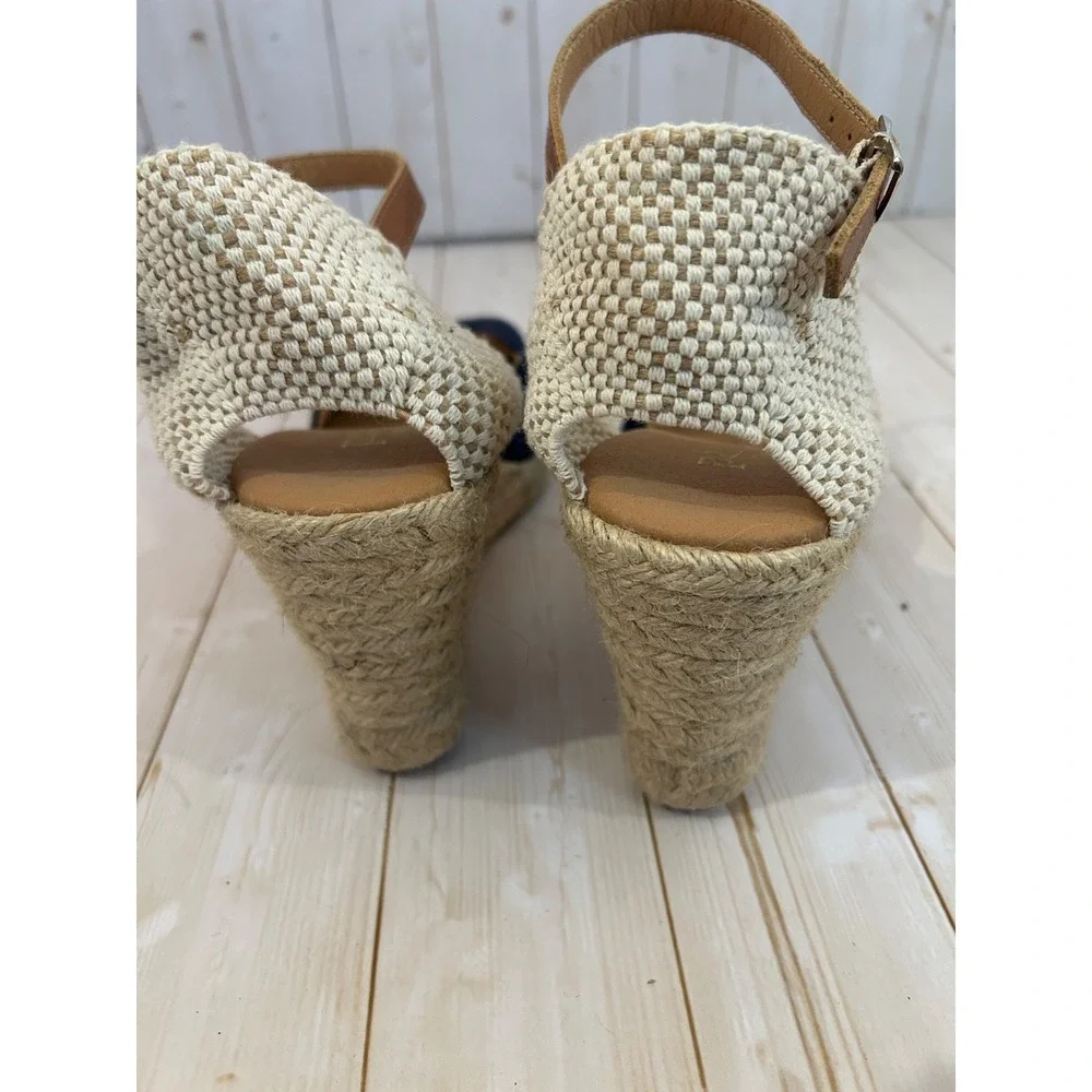 Paseart Blue Leather Suede Espadrille Wedge Sandals Womens Size 39 Slingback